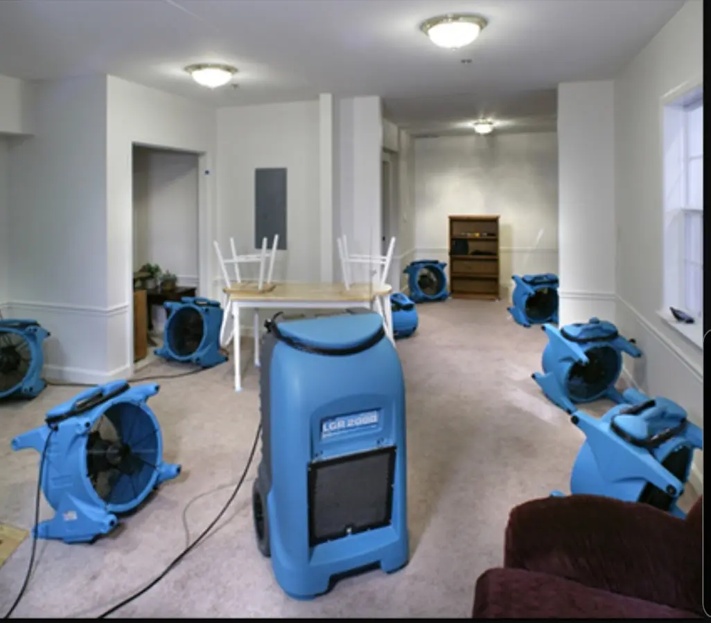 Air movers and dehumidifier setup for Water Damage Restoration in Battle Creek